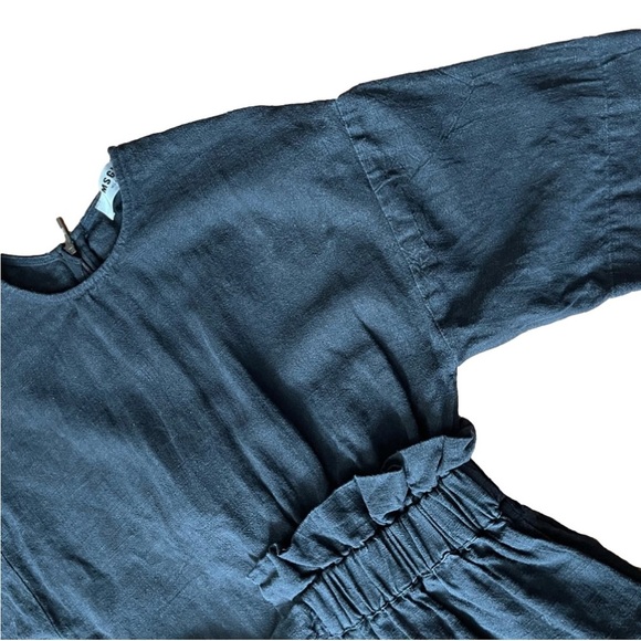 Msgm black short sleeve linen/cotton blend tie waist mini dress 36 - Picture 3 of 11